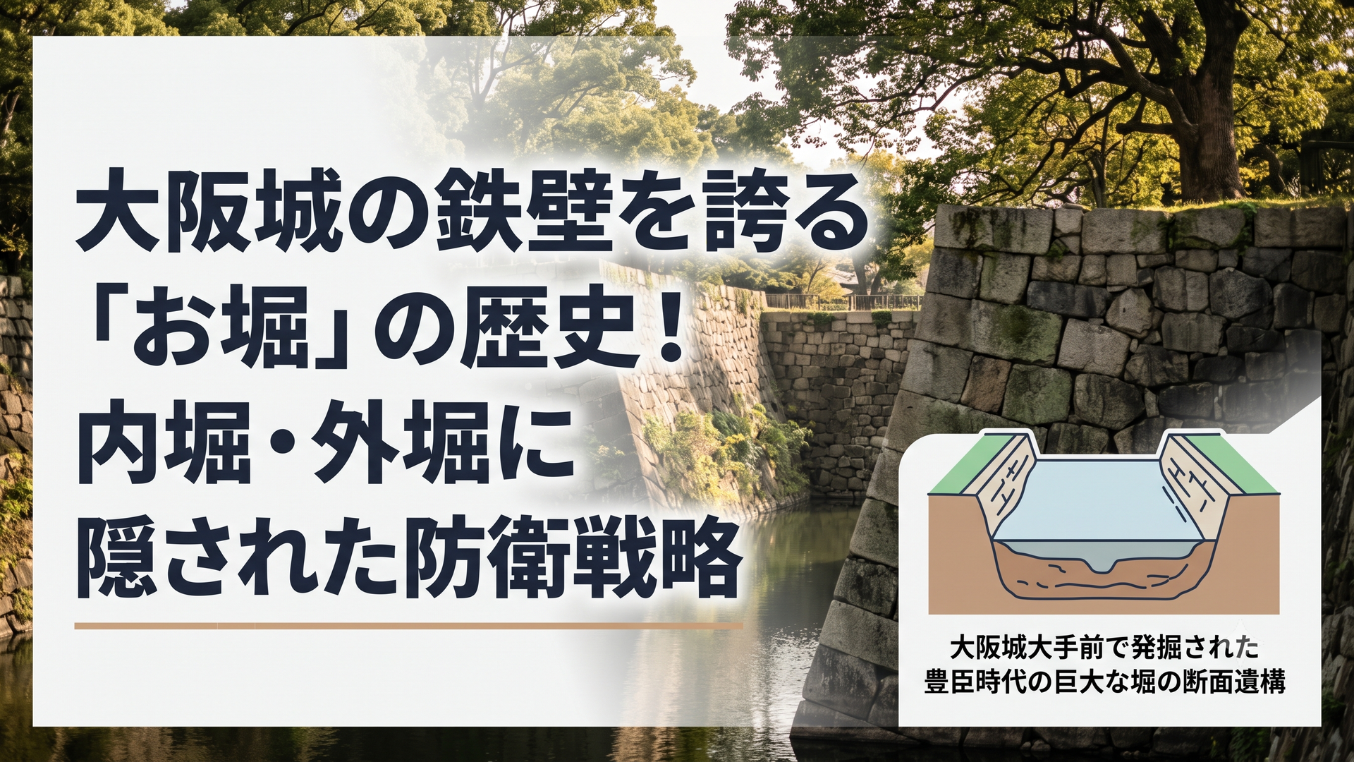 大阪城大手前で発掘された豊臣時代の巨大な堀の断面遺構