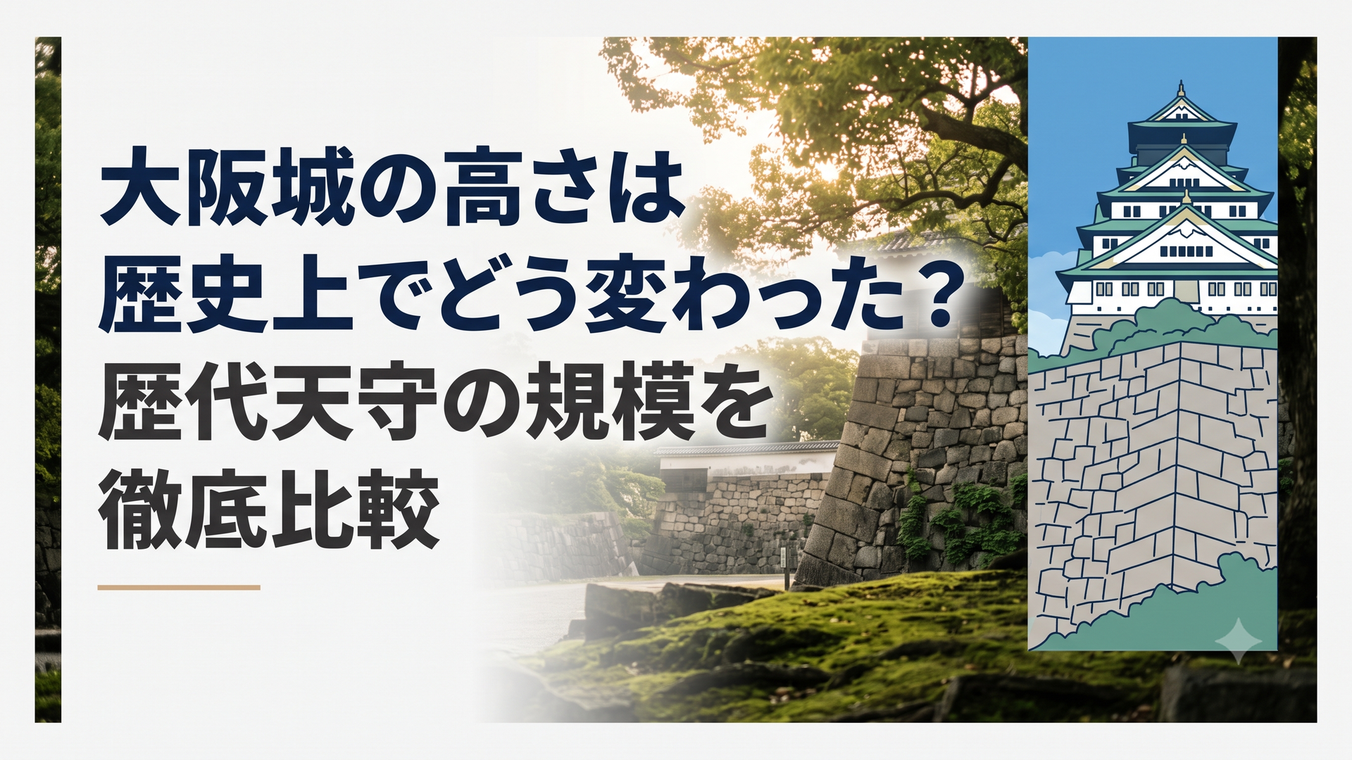 青空に映える現在の大阪城天守閣と壮大な高石垣